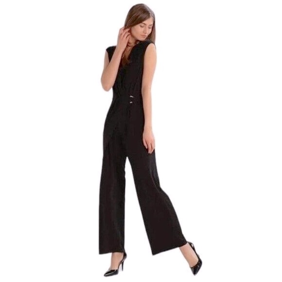 MICHAEL KORS Front Wrap Wide Leg Black Jumpsuit Size 2X NEW - Picture 2 of 10